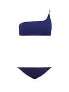 Matchesfashion.com Osree - Lumire Metallic One-shoulder Bikini - Womens - Blue