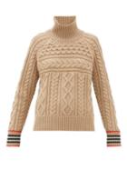 Matchesfashion.com Burberry - High-neck Cable-knit Cashmere Sweater - Womens - Camel