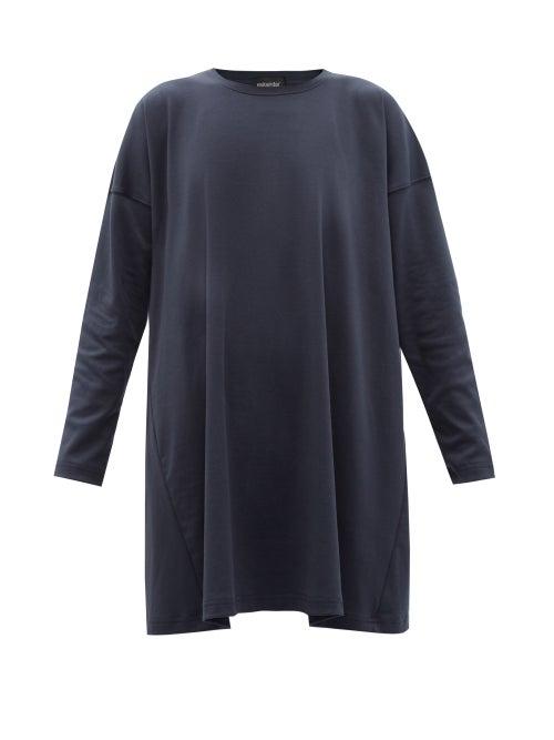 Eskandar - Longline Pima Cotton-jersey T-shirt - Womens - Dark Navy
