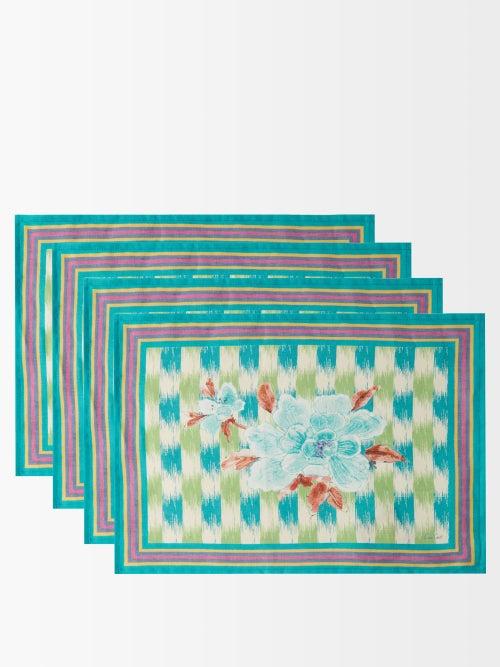 Lisa Corti - Set Of Four Veranda Linen Placemats - Womens - Green Multi
