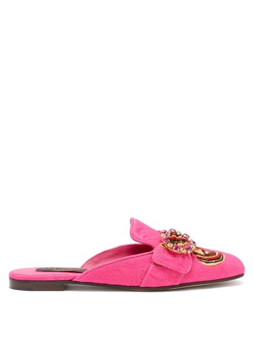 Matchesfashion.com Dolce & Gabbana - Crystal Embellished Butterfly Print Loafers - Womens - Pink Multi