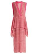 Matchesfashion.com Fendi - Prince Of Wales Checked Print Silk Crepe Dress - Womens - Pink Multi