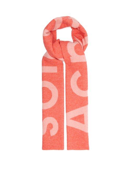 Matchesfashion.com Acne Studios - Toronty Logo Intarsia Wool Blend Scarf - Womens - Coral