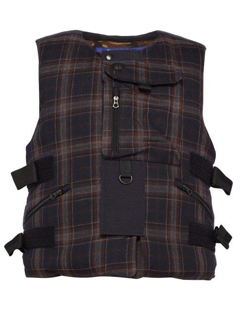 Matchesfashion.com Junya Watanabe - Checked Down Filled Linen Blend Gilet - Mens - Navy Multi