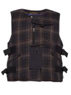 Matchesfashion.com Junya Watanabe - Checked Down Filled Linen Blend Gilet - Mens - Navy Multi