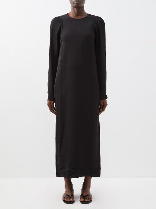 Toteme - Dropped-shoulder Crepe Maxi Dress - Womens - Black