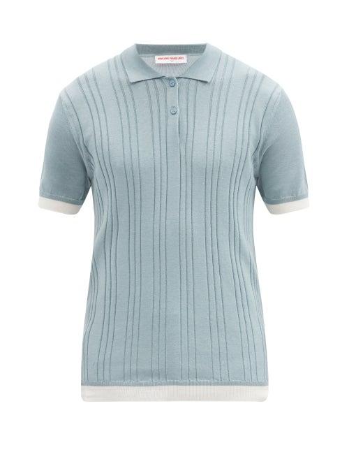 Matchesfashion.com Orlebar Brown - Fairfield Striped Cotton-blend Polo Shirt - Mens - Light Blue