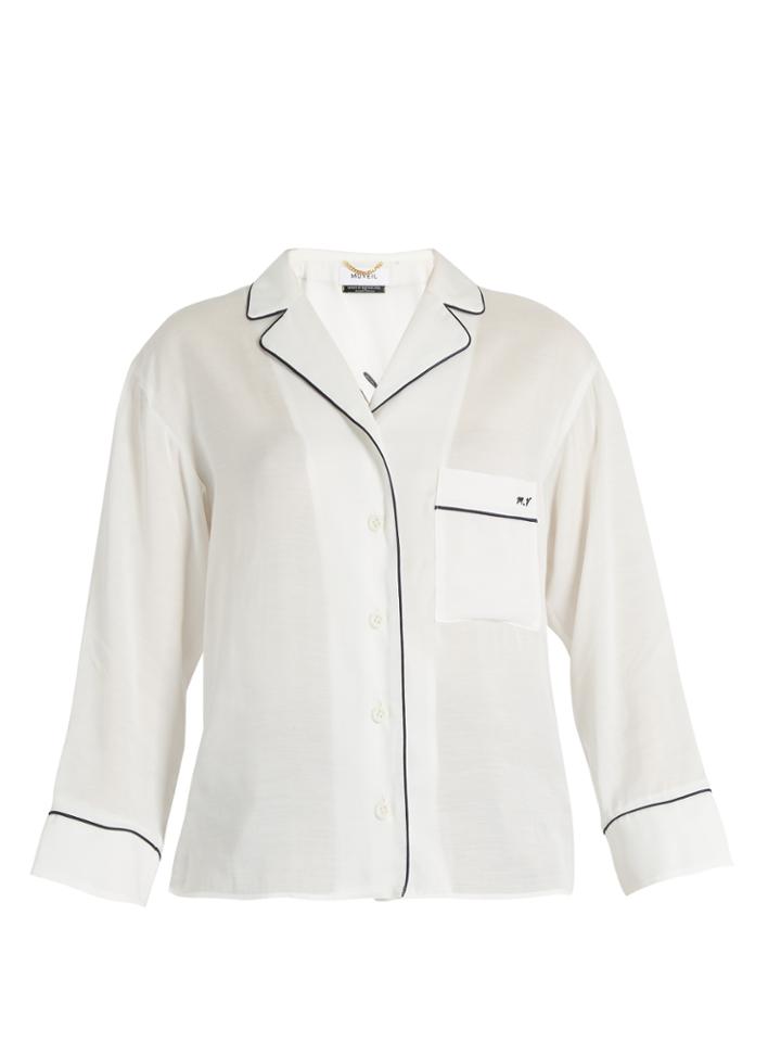 Muveil Good Night-embroidered Notch-lapel Shirt