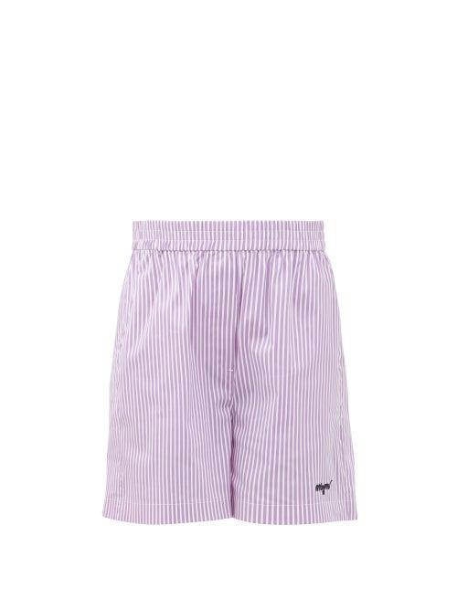 Matchesfashion.com Msgm - Elasticated-waist Striped Cotton-blend Shorts - Womens - Pink Stripe