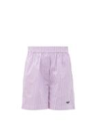 Matchesfashion.com Msgm - Elasticated-waist Striped Cotton-blend Shorts - Womens - Pink Stripe