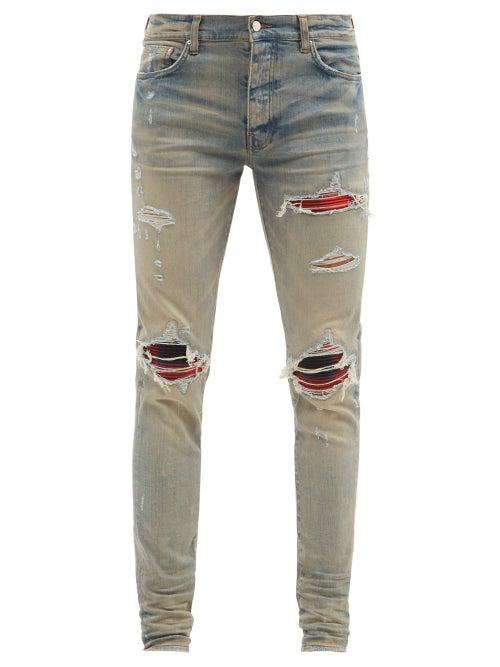 Amiri - Distressed Slim-leg Denim Jeans - Mens - Blue Multi