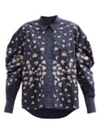 Matchesfashion.com Biyan - Shimea Floral-embroidered Cotton Blouse - Womens - Navy