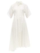 Matchesfashion.com Loewe - Feather Jacquard Asymmetric Satin Midi Dress - Womens - White