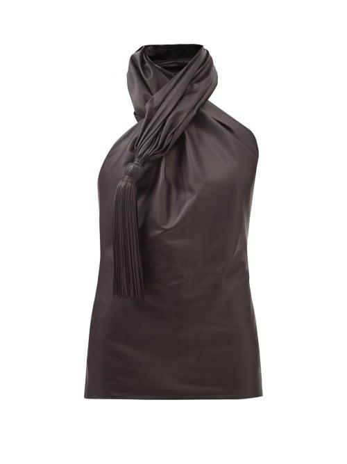 Bottega Veneta - Tasselled-halterneck Leather Top - Womens - Brown