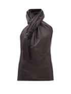 Bottega Veneta - Tasselled-halterneck Leather Top - Womens - Brown