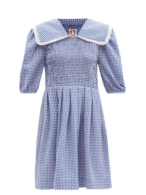 Matchesfashion.com Shrimps - Johann Cotton-blend Gingham Mini Dress - Womens - Blue