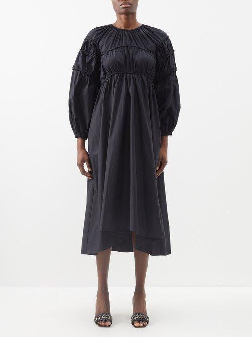 Ulla Johnson - Ruched Cotton-poplin Midi Dress - Womens - Black