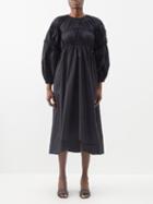 Ulla Johnson - Ruched Cotton-poplin Midi Dress - Womens - Black