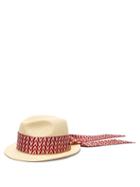 Matchesfashion.com Valentino - Optical Print Scarf Straw Trilby Hat - Womens - Red