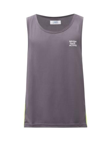 7 Days Active - Chief Logo-print Striped Mesh Running Tank Top - Mens - Grey Multi