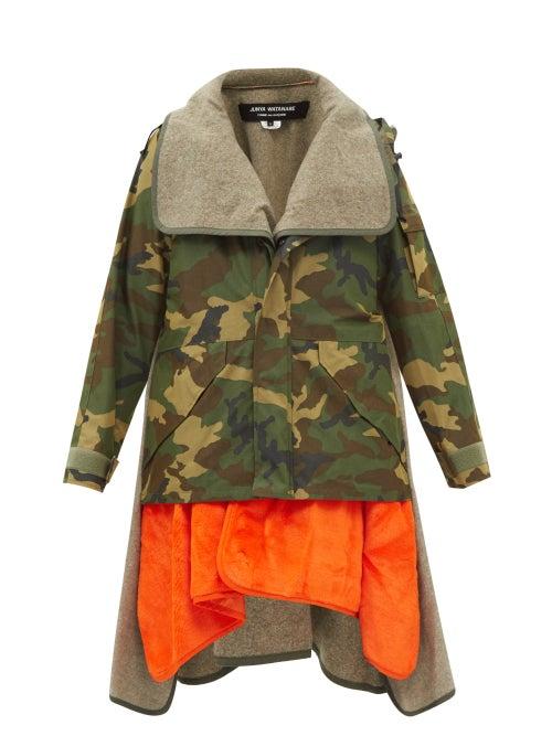 Junya Watanabe - Patchwork Camouflage-print Hooded Coat - Womens - Khaki Multi