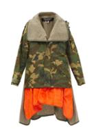 Junya Watanabe - Patchwork Camouflage-print Hooded Coat - Womens - Khaki Multi