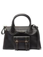 Chlo - Edith Medium Topstitched Leather Shoulder Bag - Womens - Black