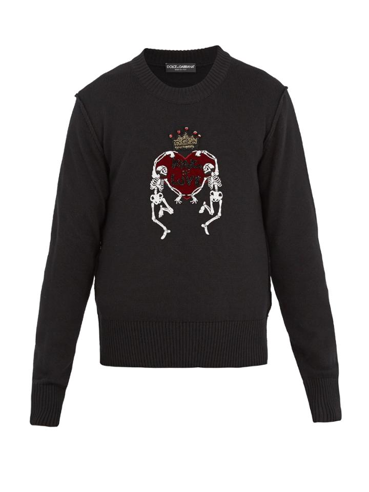 Dolce & Gabbana Skeleton-embellished Wool Sweater