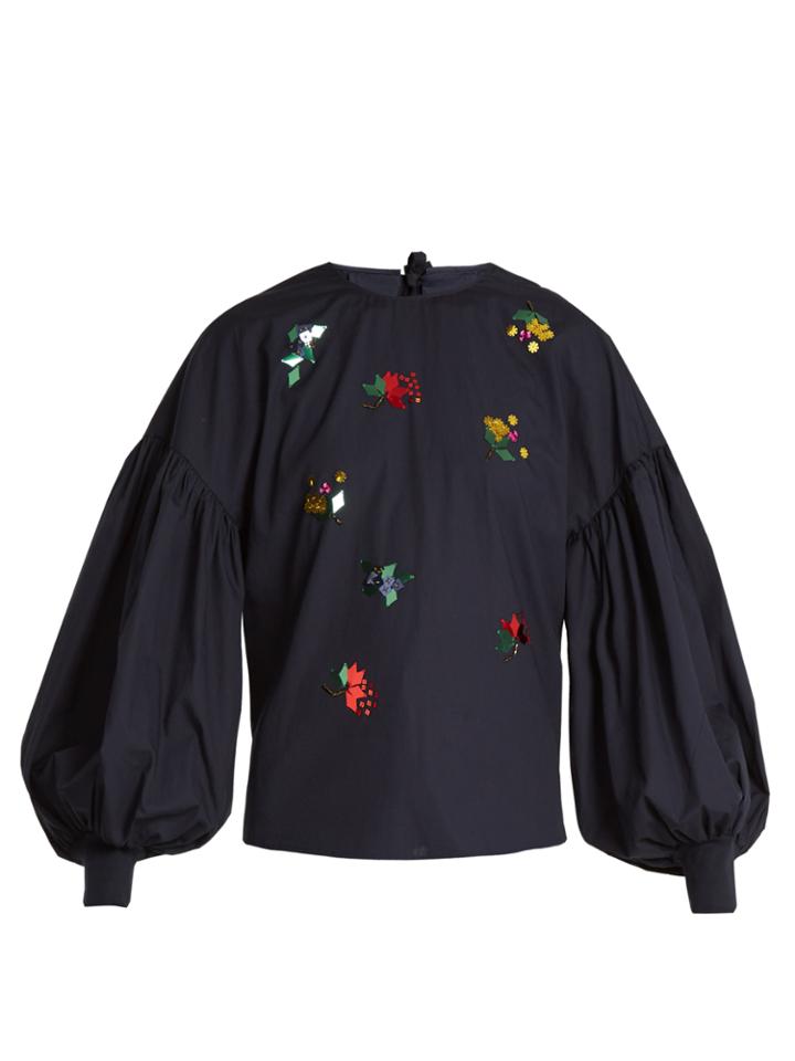Muveil Tie-back Embellished Cotton-poplin Top
