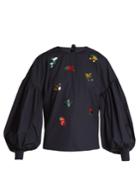 Muveil Tie-back Embellished Cotton-poplin Top