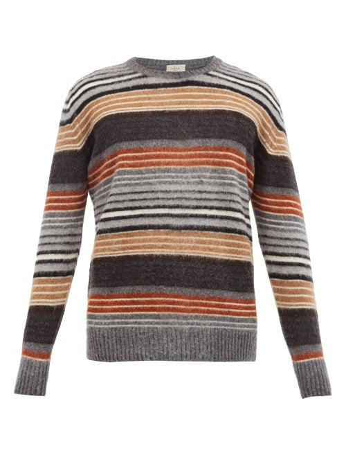 Matchesfashion.com Altea - Crew-neck Striped Wool-blend Sweater - Mens - Grey Multi