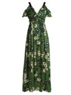 Self-portrait Open-shoulder Floral-print Crepe De Chine Dress