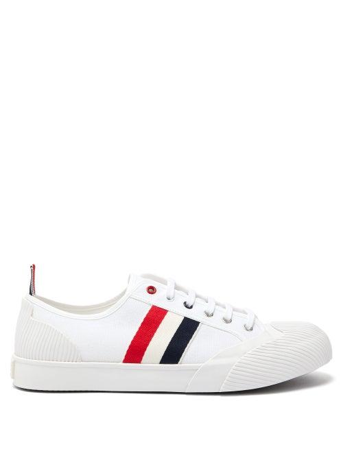 Matchesfashion.com Thom Browne - Tri Colour Striped Canvas Trainers - Mens - White