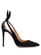 Matchesfashion.com Aquazzura - Bow Tie 105 Bow-embellished Suede Pumps - Womens - Black