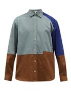 Loewe - Colour-blocked Patchwork Cotton Shirt - Mens - Blue