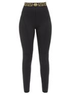 Versace - Logo-jacquard Jersey Leggings - Womens - Black
