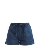 Valentino - V-plaque Cotton-chambray Shorts - Womens - Denim