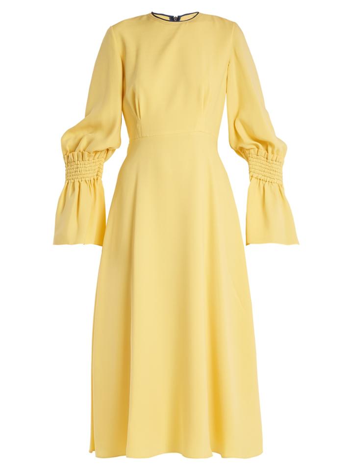 Roksanda Duana Shirred-cuff Fluted Silk-georgette Dress