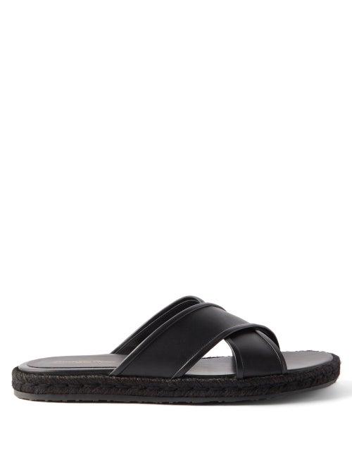 Gianvito Rossi - Cesare Cross-strap Leather Slides - Mens - Black