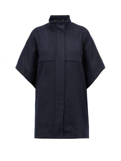 Matchesfashion.com Stella Mccartney - Logo Jacquard-trim Wool Cape - Womens - Navy