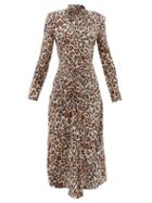 Matchesfashion.com Raey - Exaggerated-shoulder Leopard-print Silk Dress - Womens - Brown Print