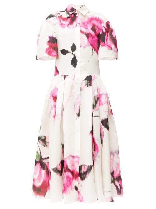 Matchesfashion.com Carolina Herrera - Rose-print Silk-gazar Midi Shirt Dress - Womens - Pink White