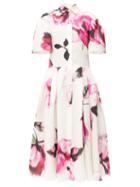 Matchesfashion.com Carolina Herrera - Rose-print Silk-gazar Midi Shirt Dress - Womens - Pink White
