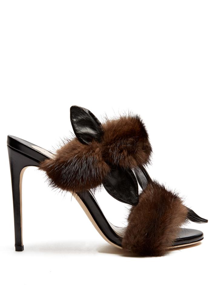 Olgana Paris Celeste Fur-trimmed Leather Sandals
