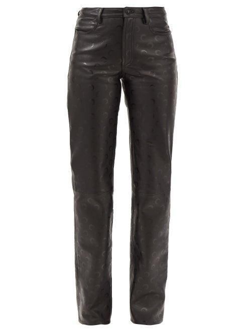 Marine Serre - Crescent Moon-print Leather Trousers - Womens - Black