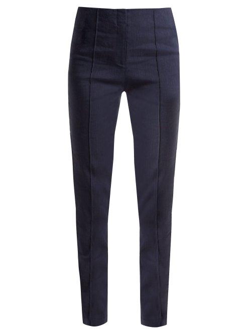 Matchesfashion.com Diane Von Furstenberg - Slim Leg Linen Blend Trousers - Womens - Navy
