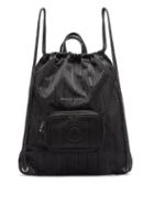 Matchesfashion.com Marine Serre - Leather-trimmed Moir Drawstring Backpack - Womens - Black