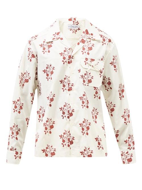 S.s. Daley - Tuke Floral-print Cotton-canvas Shirt - Mens - White
