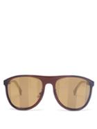 Matchesfashion.com Fendi - Stripe-lens Aviator Acetate And Metal Sunglasses - Mens - Brown White