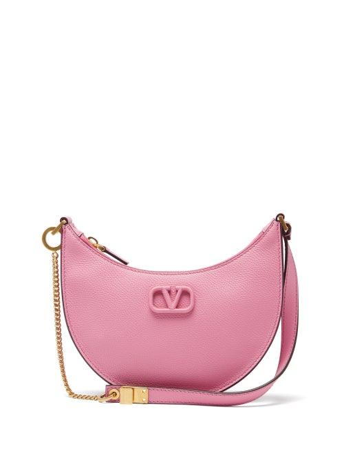 Valentino Garavani - V-logo Mini Grained-leather Shoulder Bag - Womens - Pink